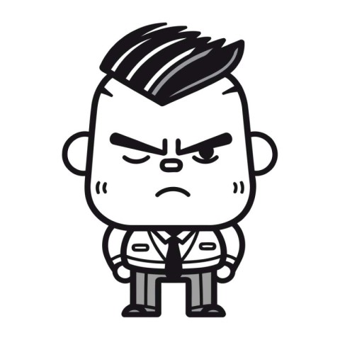 Angry cartoon man. Vector illustration. Black and white icon.