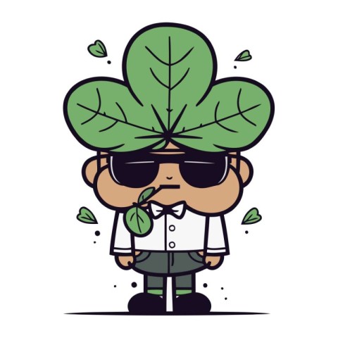 Cartoon Man with Clover Leaf Wearing Sunglasses   Vector Illustr