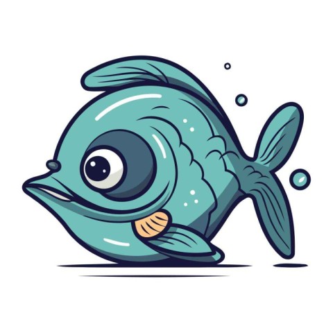 Cartoon blue fish isolated on white background. Vector illustrat