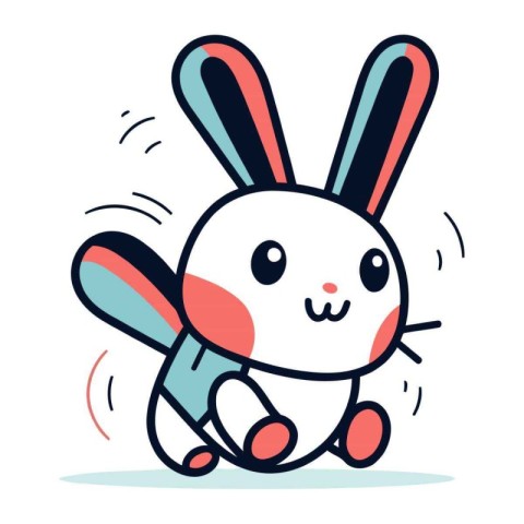 Cute cartoon rabbit jumping. Vector illustration in doodle style