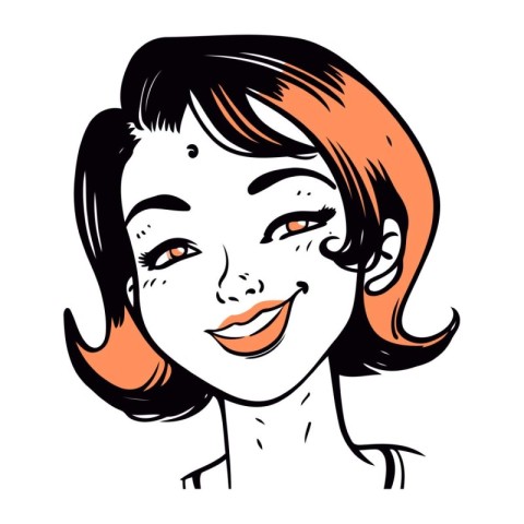 Portrait of a young beautiful girl with red hair. Vector illustr