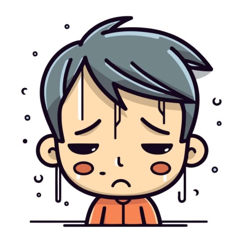 Cute cartoon boy with sad facial expression. Vector illustration