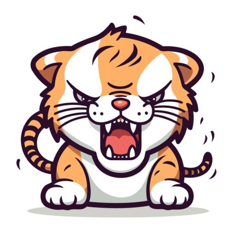 Angry tiger. Vector illustration. Isolated on white background.