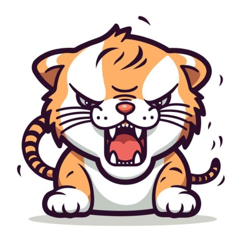 Angry tiger. Vector illustration. Isolated on white background.