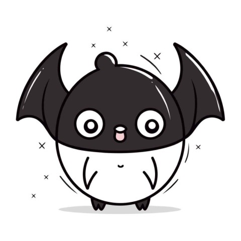 Cute cartoon bat character. Vector illustration in line art styl