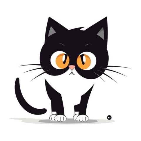 Black cat with big eyes on a white background. Vector illustrati