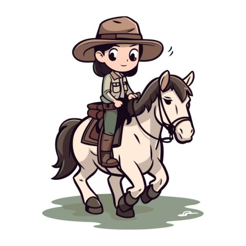 Illustration of a Cute Girl in a Cowboy Costume on a Horse