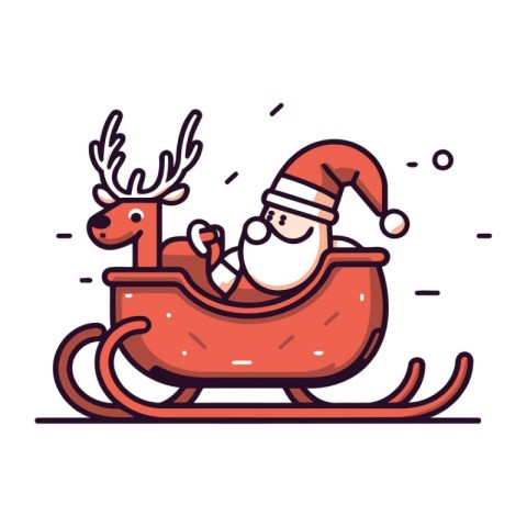 Santa Claus rides a sleigh with reindeer. Vector illustration.