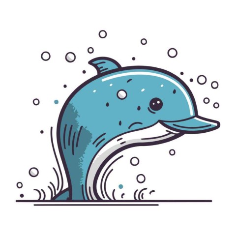 Dolphin swimming in the water. Vector illustration in doodle sty