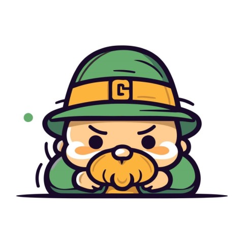 Cartoon leprechaun with mustache and hat. Vector illustration.