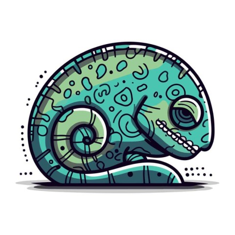 Cute cartoon chameleon on white background. Vector illustration.