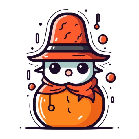 Cute snowman in a hat and scarf. Vector illustration.