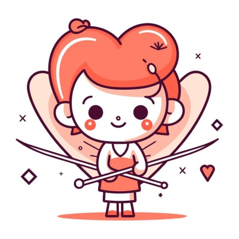 Cute little girl with a sword in her hand. Vector illustration.