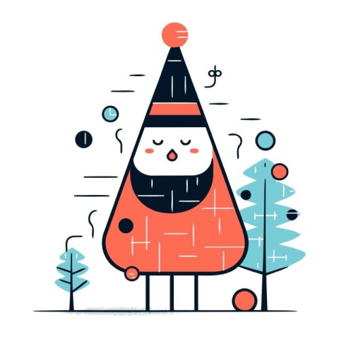 Christmas tree with Santa Claus. Vector illustration in flat lin