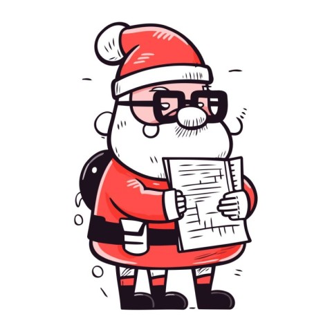 Santa Claus holding a newspaper. Vector illustration in doodle s