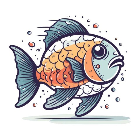 Cartoon fish. Vector illustration. Isolated on white background.