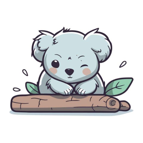 Cute koala sitting on a log. vector cartoon illustration.