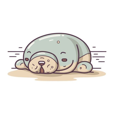 Illustration of a cute seal sleeping on the ground. Vector illus