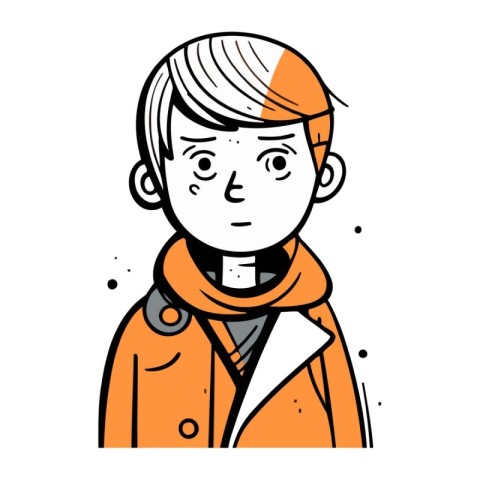 Vector illustration of a boy in coat and scarf. Cartoon style.