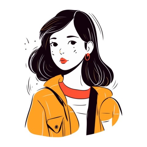 Beautiful young woman in a yellow jacket. Vector illustration in