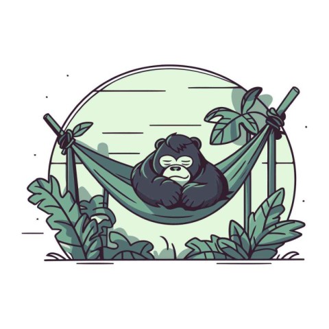 Vector illustration of a gorilla sleeping in a hammock. Cartoon