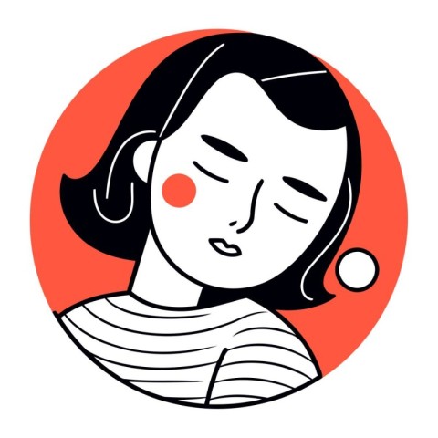 Vector illustration of a girl with closed eyes on a red backgrou