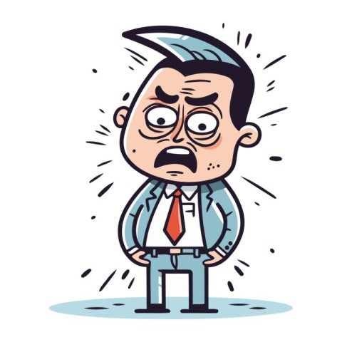 Angry old man with glasses and tie. Cartoon vector illustration.