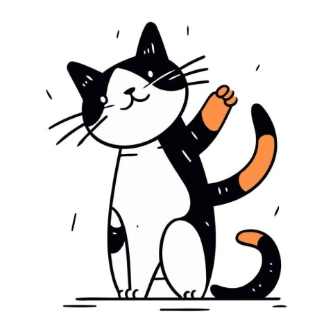 Cute black and white cat. Vector illustration in doodle style.