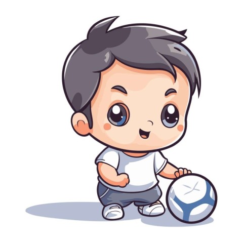 Cute Little Boy Playing Soccer Ball. Vector Cartoon Character Il