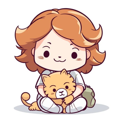 Little girl with cat. Vector illustration of a little girl with