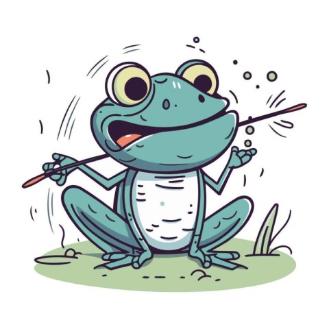 Frog with a fishing rod. Vector illustration of a cartoon frog.