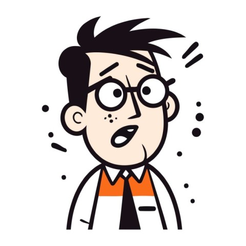 Cartoon man with glasses and a surprised expression. vector illu