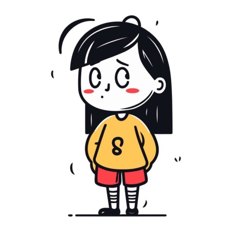 cute little girl with question mark on her face. vector illustra