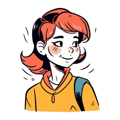 Vector illustration of a girl with red hair. dressed in a yellow