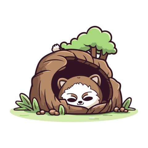 Cute panda sleeping in a dog house. Vector illustration.