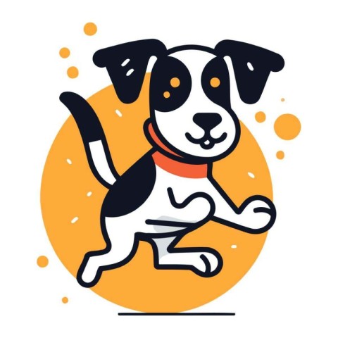 Cute cartoon dog running. Vector illustration in flat linear sty