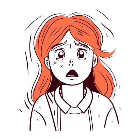 Angry young woman with red hair. Vector illustration in sketch s