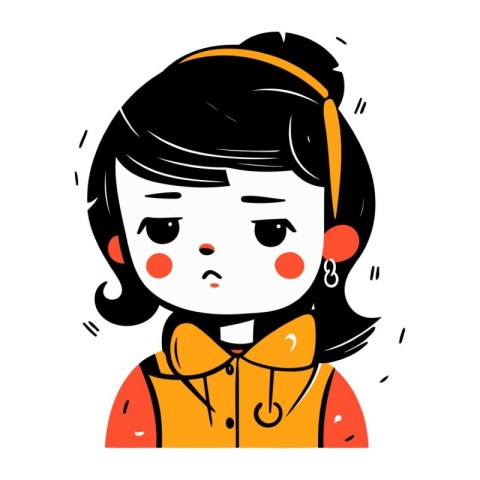 Cute little girl with sad face. Vector illustration on white bac