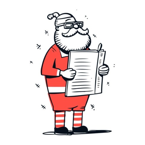 Santa Claus with a letter. Vector illustration in line art style