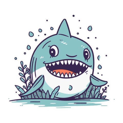 Cute shark in the water. Vector illustration on white background