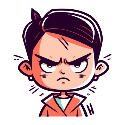 Angry little boy cartoon vector clipart. Emotion face.