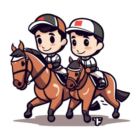 Horseman and jockey on white background. Vector illustration.