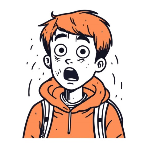 Scared boy with red hair. Vector illustration in cartoon style.