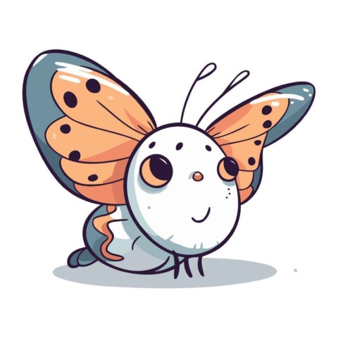 Butterfly on a white background. Cute cartoon vector illustratio