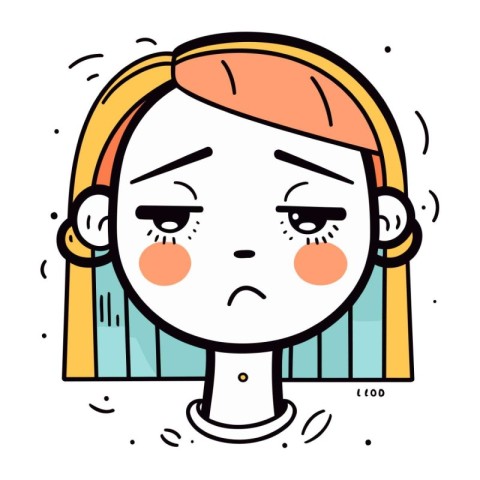 Sad girl with facial expression. Vector illustration in flat car