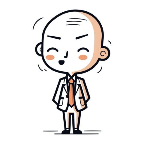 Cartoon bald man wearing a white coat. Vector character illustra