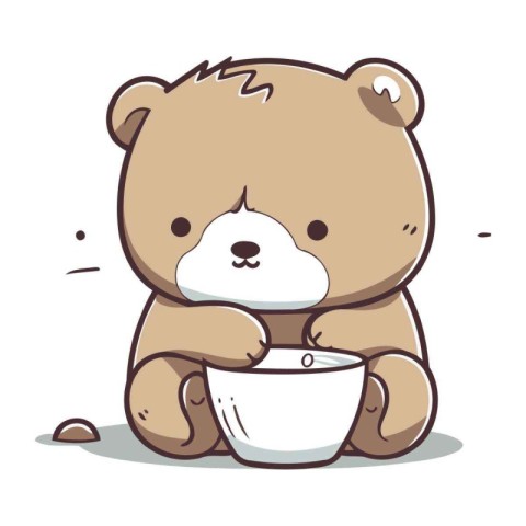 Teddy bear eating soup. Vector illustration of a cute cartoon be