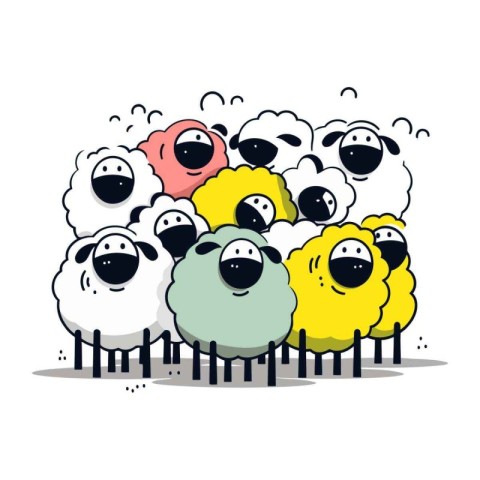 Funny sheeps on white background. Vector illustration of cartoon