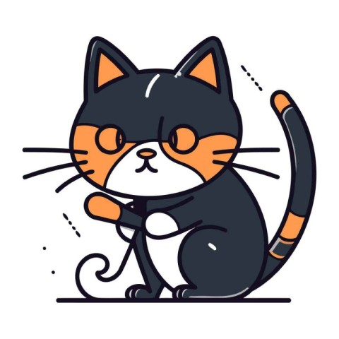 Cute cartoon cat with tie. Vector illustration in doodle style.