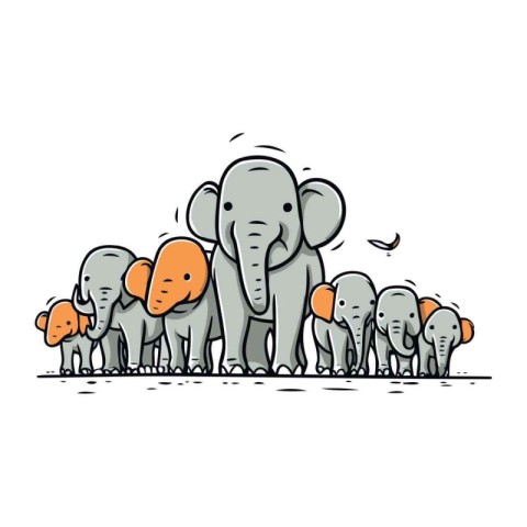 Family of elephants with their baby. Vector illustration in dood